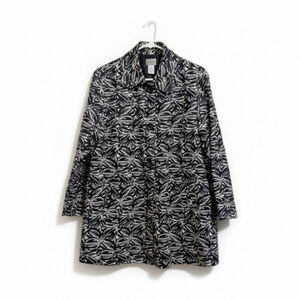 Chico's Mid Length Linen Blend Jacket with Side Pockets & Peter Pan Collar